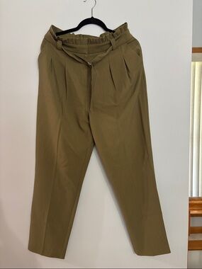 Topshop Olive Paperbag-Waist Tapered Chinos